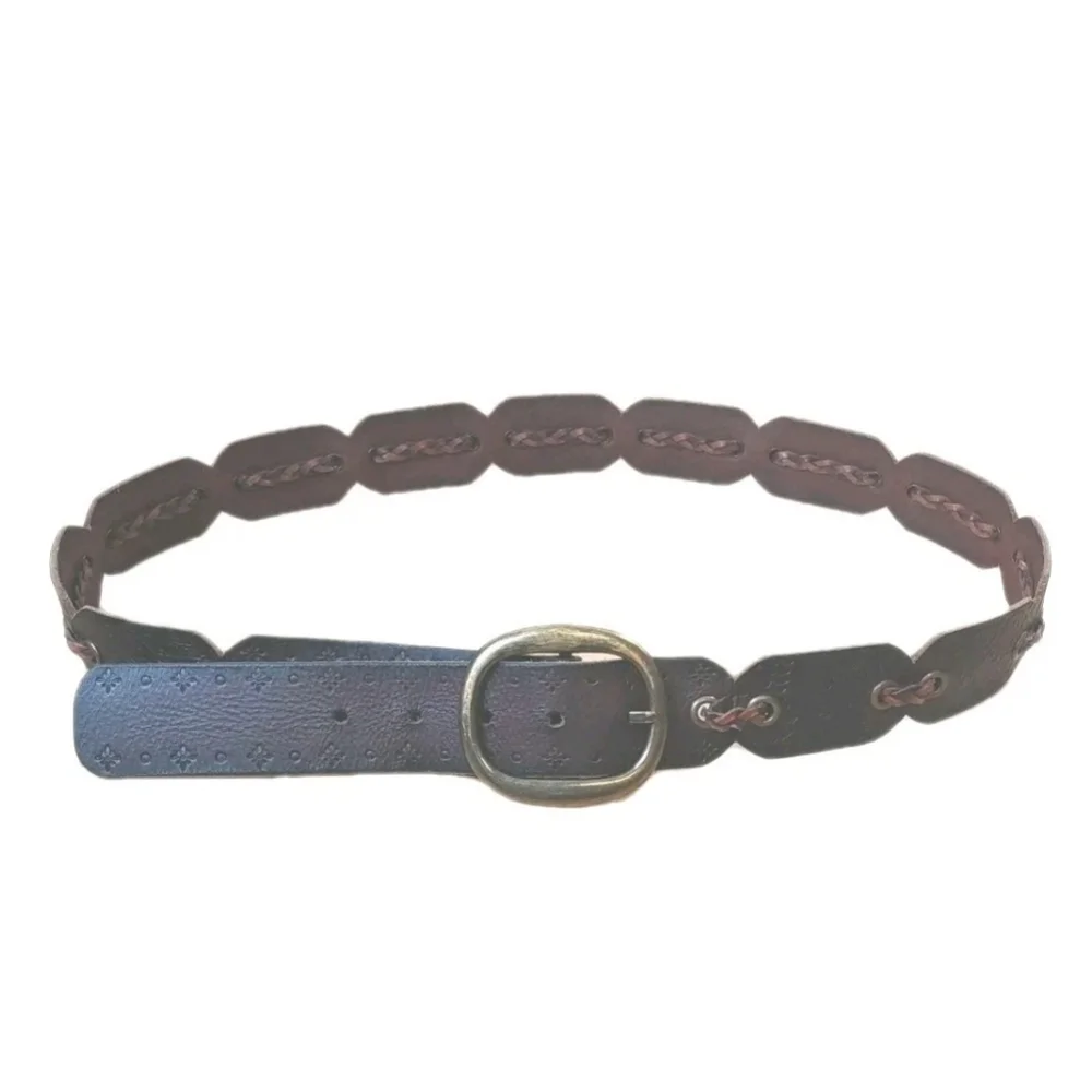 Fossil Tooled Leather Belt Dark Brown Braided Plus 36